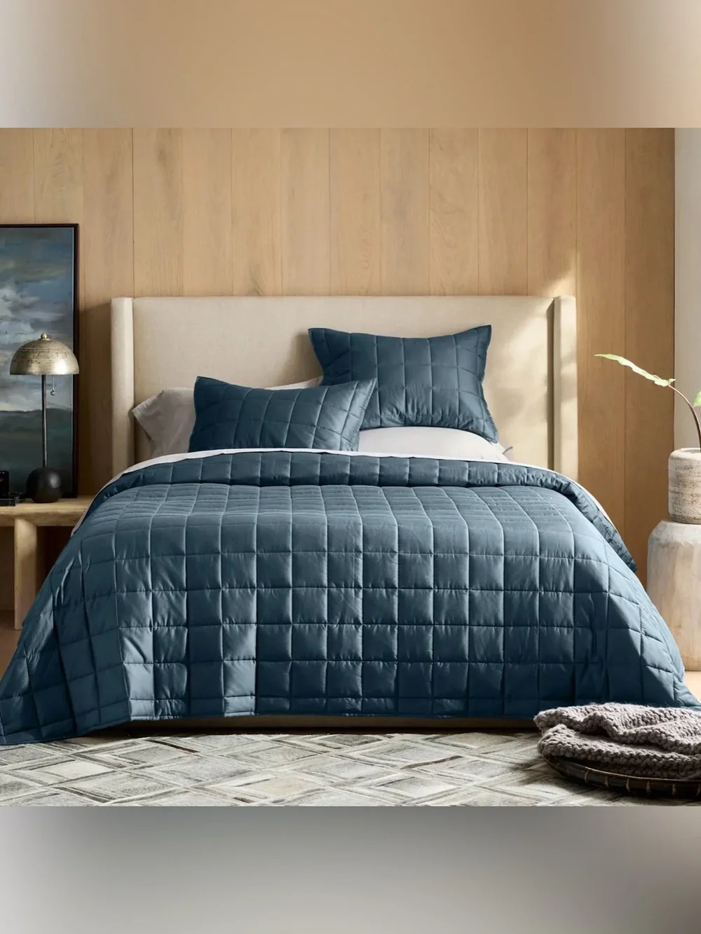 Quince Quilted Blue Box Quilt Set QUEEN Quilt 2 Shams NWT Retail $375